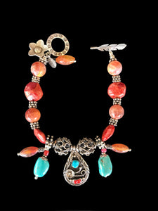 "Coral Bracelet, with Turquoise"