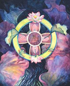 "Circle of Life-Lotus & Tree Frog"